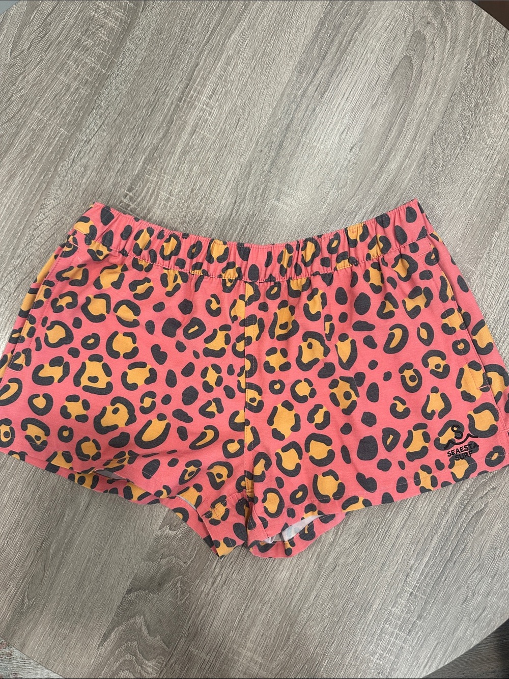 Seaesta Pink & Yellow Leopard Print Athletic Shorts